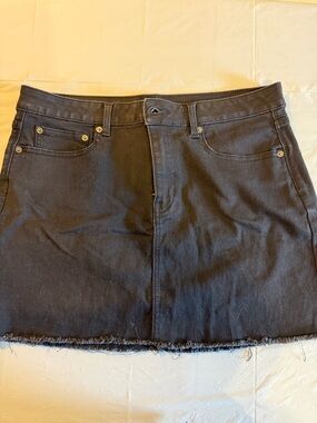 No Boundaries Black Denim Mini Skirt with Frayed Hem
